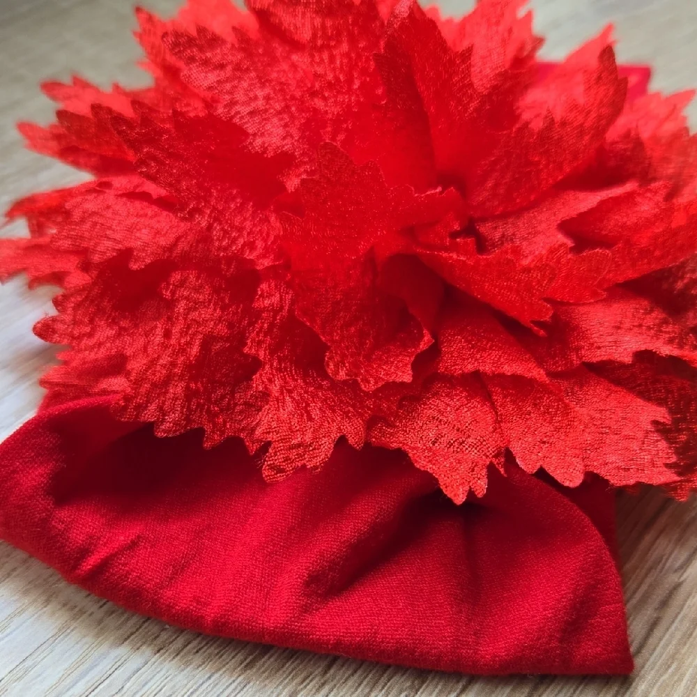 Baby Girl Red Oversized Floral Headband Strerchy Nylon Photo Shoot Accessory